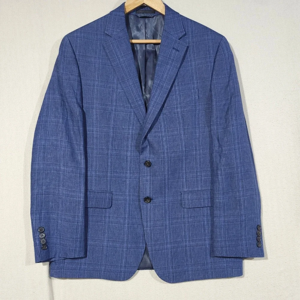 Lauren Ralph Lauren Mens Blue 100% Linen Glen Plaid Blazer Sport Coat 40R